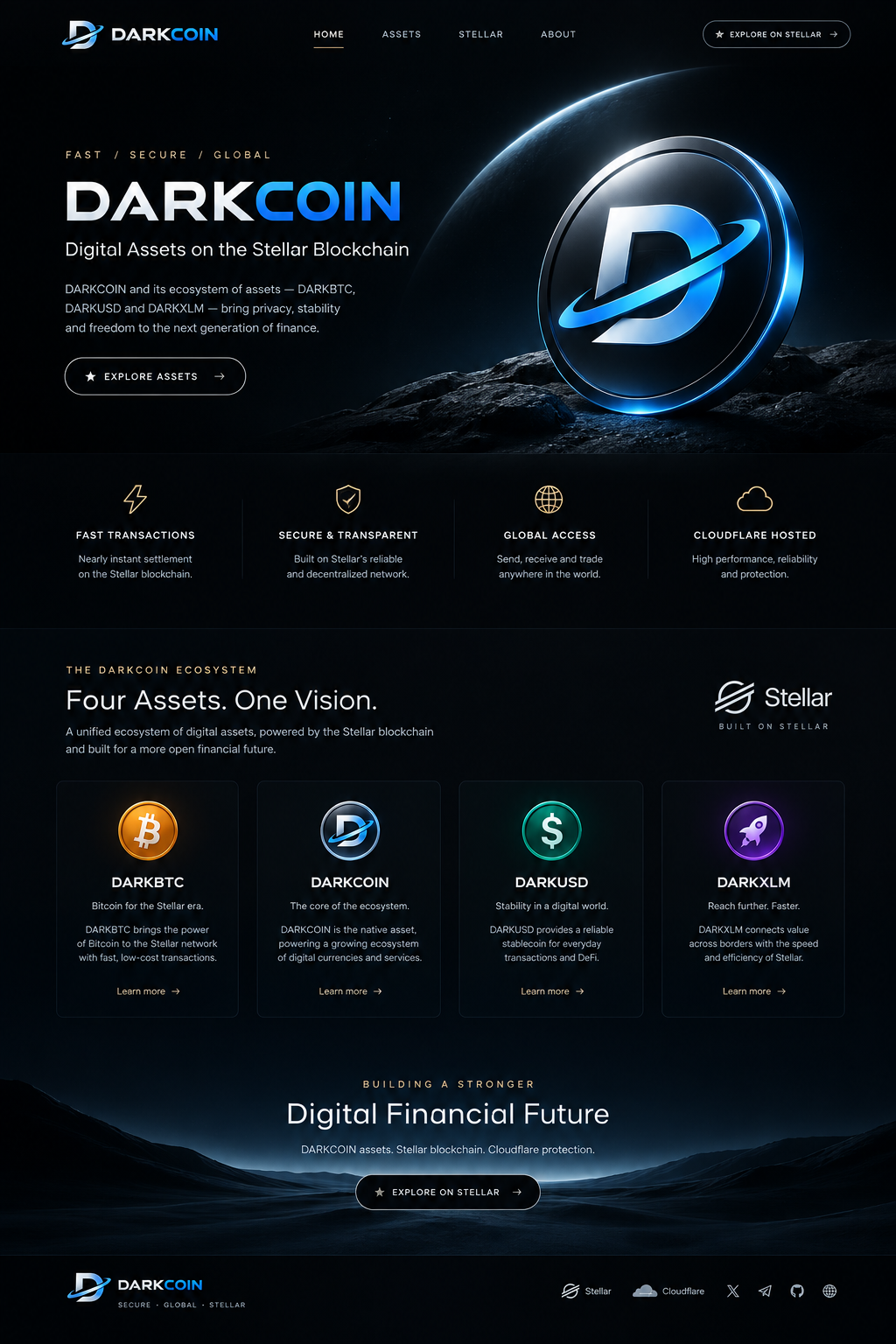 DARKCOIN Stellar Blockchain Landing Page